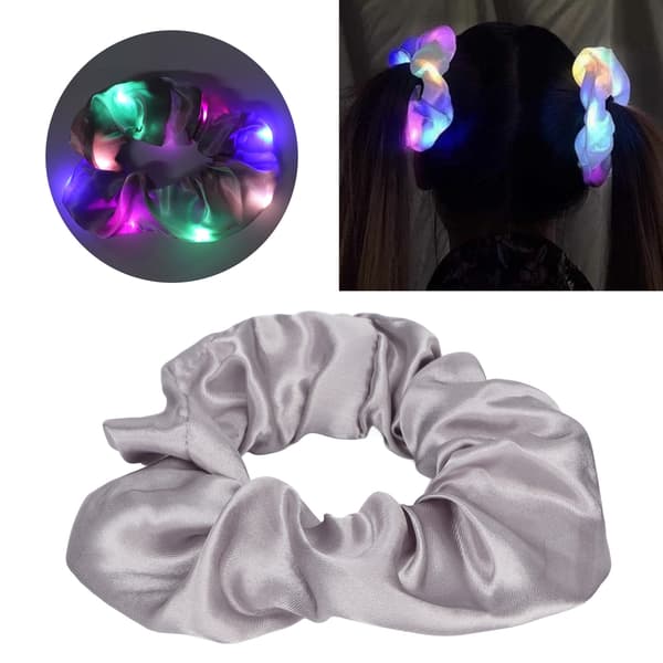 5 stk. lysende scrunchies, lysende grå satin elastisk glød i mørket hår scrunchy til kvinder