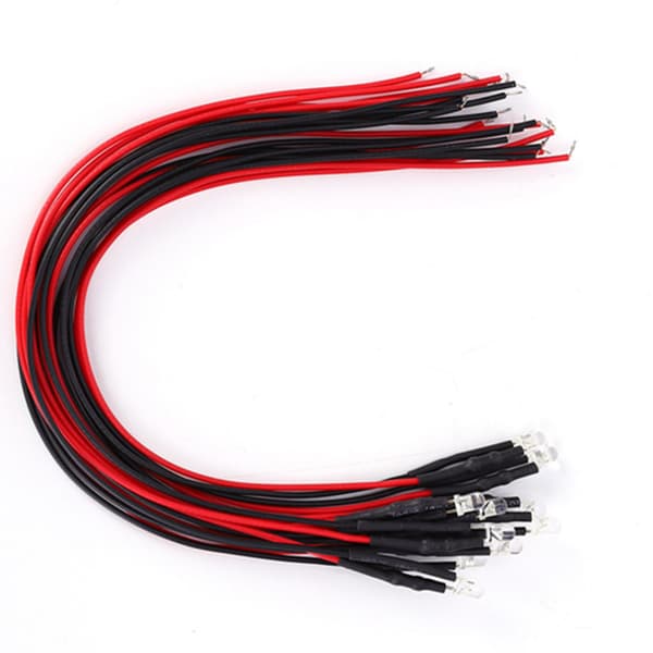 50 stk. 3 mm LED-perler 12V rundhovedet lysdiode, lige stik med ledning