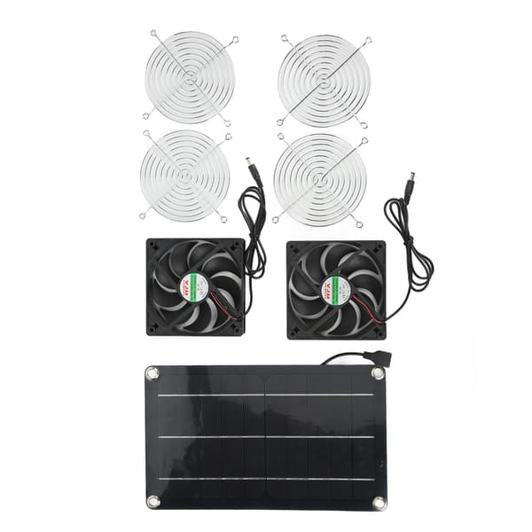 Solarventilator Bærbar Sikker Miljøvenlig Dobbelt Udsugningsventilator med Solpanel til Kæledyrshus DC 12V
