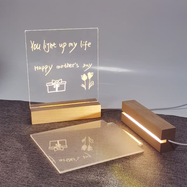 Desktop Lysende Memo Note Board Plug In LED Lampe Base DIY Graffiti Akryl Besked Natlys