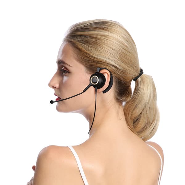Call Center Headset med Mikrofon, Bakmonterad Brusreducerande Kundtjänstheadset 3,5 mm