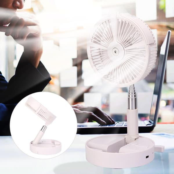 Bærbar Sammenfoldelig Teleskopisk Bordventilator, LED Forstøvende Hydreringsventilator, USB Genopladelig