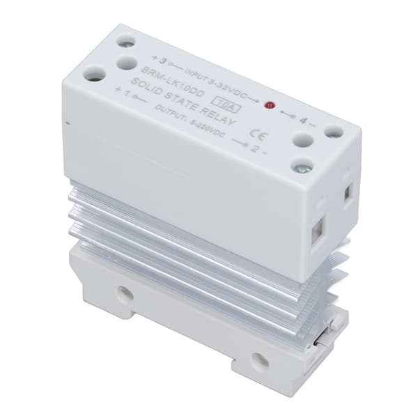 Solid State Relæ, DC-styring 3-32V, Skift 5-220V, 10A, DIN-skinne Montering, Enfaset SSR, med Køleplade