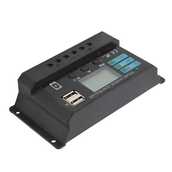 Solar ladecontroller 12V 24V Auto LCD-skærm PV Panel Regulator 10A Sort