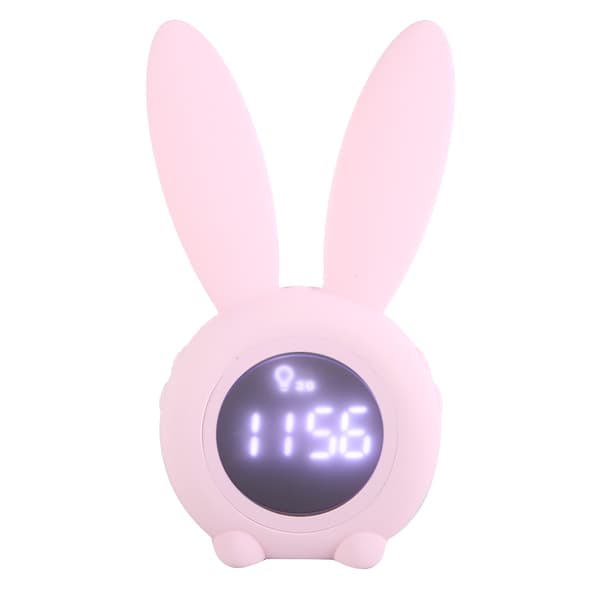 Tecknad Kanin LED Väckarklocka med Temperaturdisplay, Timerfunktion, Rosa Skrivbordsklocka för Sovrum