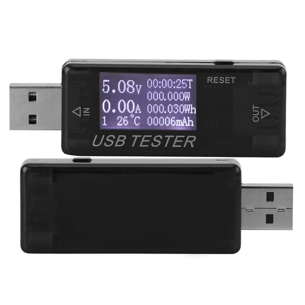 USB Digitalt Multimeter Voltmeter Ammeter 8-i-1 Tester, 0-5A 0-150W 4-30V, Sort