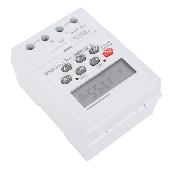 7-dages digital timerkontakt, programmerbar mikrocomputer tidsstyring til AC220V 63A apparater, DIN-skinne montering, hjemmeautomatisering