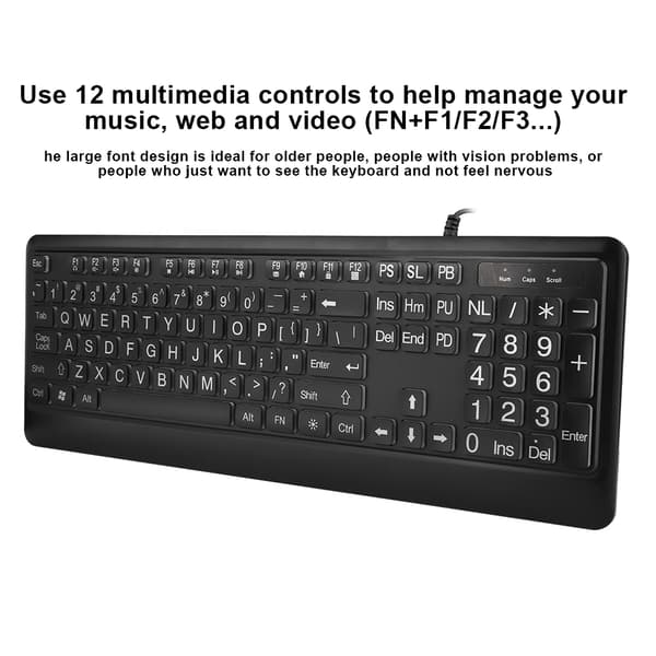 Ergonomisk USB-interface Multimedia LED Hvid Baggrundsbelyst Tastatur til Ældre Mænd