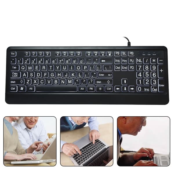 Ergonomisk USB-interface Multimedia LED Hvid Baggrundsbelyst Tastatur til Ældre Mænd
