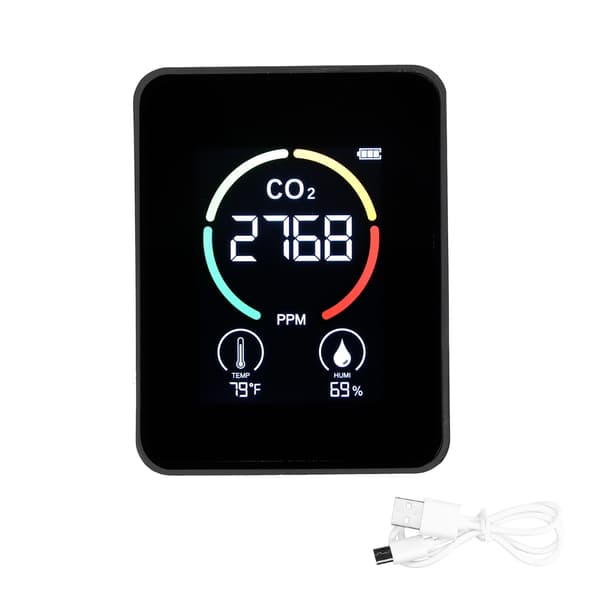 LCD USB Genopladelig CO2-detektor med halvledersensor, sort temperatur- og luftfugtighedsmåler
