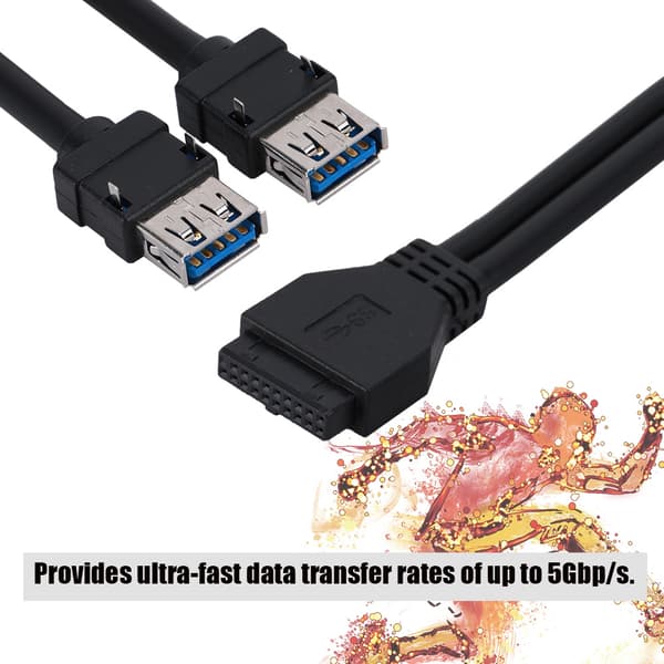USB3.0 19/20PIN Stationär Frontpanelkabel för Moderkort med Fasta Fötter (0,8 m)