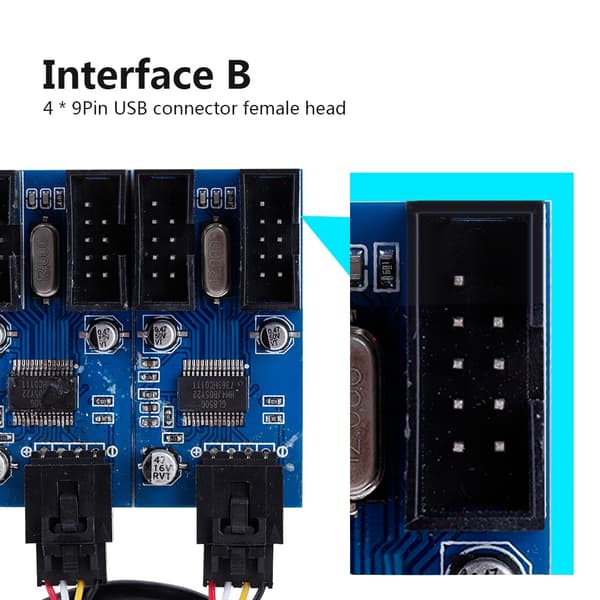 Bundkort 9-bens USB-header han til 4 hun forlænger splitterkabel USB 9-bens stik