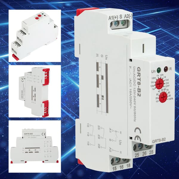 GRT8-B2 Mini 1-funktions DIN-skinne timerrelæ 12-240V AC/DC