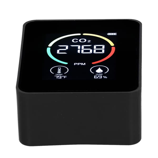 LCD USB Genopladelig CO2-detektor med halvledersensor, sort temperatur- og luftfugtighedsmåler