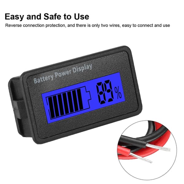 Blå Baggrundsbelyst GY-6H Batteristrømdisplay 12-48V Universal Batterikapacitetsindikator Voltmeter