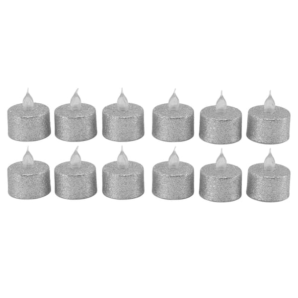 Flamlösa LED-värmeljus batteridrivna silver 12-pack för julbröllopsdekoration