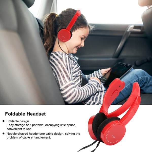 Vikbart trådbundet stereoheadset Barnhörlurar med mikrofon för smartphone surfplatta Röd