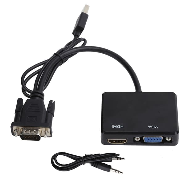 VGA-VGA High Definition Multimedia Interface -jakajamuunnin tukee kaksoisnäyttösovitinta, musta