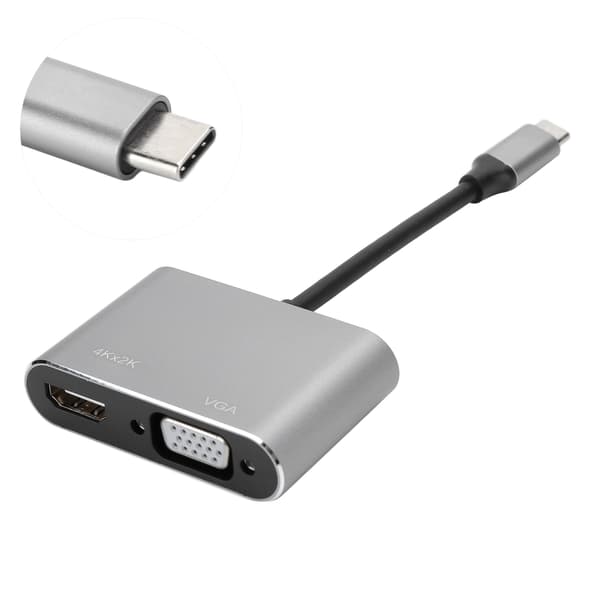 Sovitin TypeC-keskitin VGA HDMI DVI Displayport/3.1 Ethernet-muunnintelakka 4K-resoluutio (harmaa)