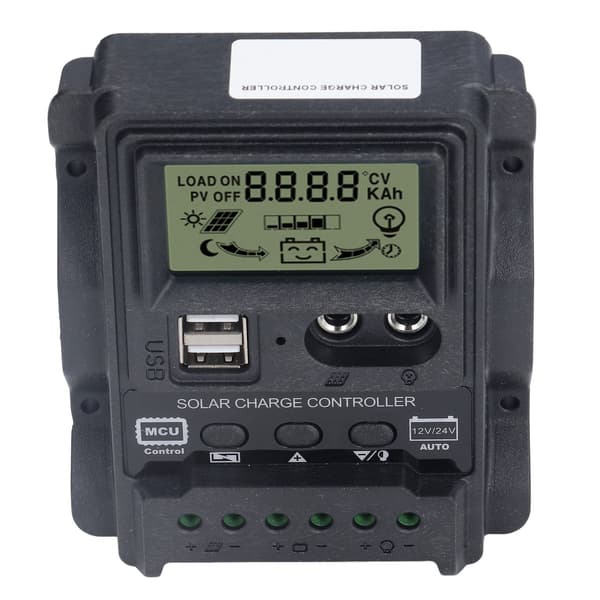 Solpanel PWM-controller 12V/24V 10A Dobbelt USB LCD-display ABS Lysstyring 130W/260W