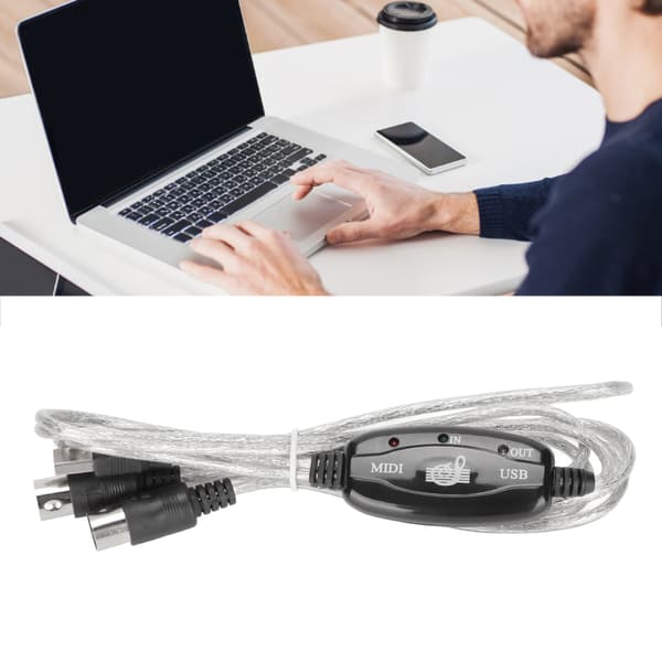 MIDI til USB-kabel ca. 2,2 yards langt 16 kanaler USB PC-interface LED strøm indgang udgangsindikator USB MIDI-kabel
