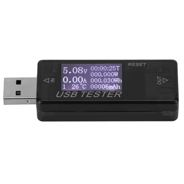 USB Digitalt Multimeter Voltmeter Ammeter 8-i-1 Tester, 0-5A 0-150W 4-30V, Sort