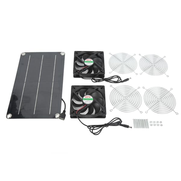 Solarventilator Bærbar Sikker Miljøvenlig Dobbelt Udsugningsventilator med Solpanel til Kæledyrshus DC 12V
