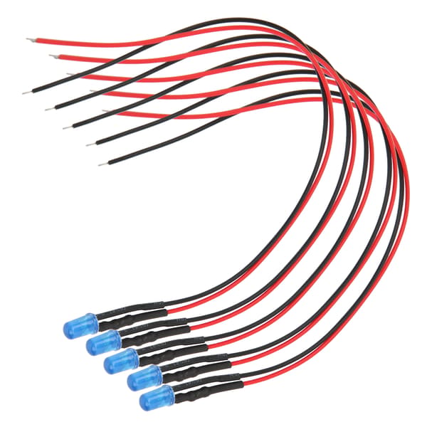 100 st 12V Blå 5mm Förkopplade LED-dioder, 20cm Kabel, Klara Lins Ljusemitterande Pärlor