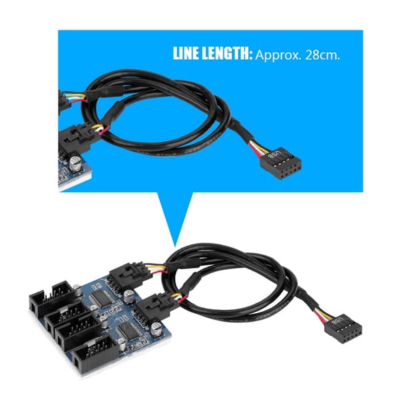 Bundkort 9-bens USB-header han til 4 hun forlænger splitterkabel USB 9-bens stik