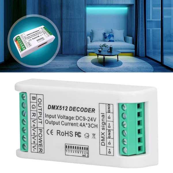 3 kanaler LED-dekoder Strip Controller RGB Controller DMX512 Konstant Spændingskontrol 9-24V