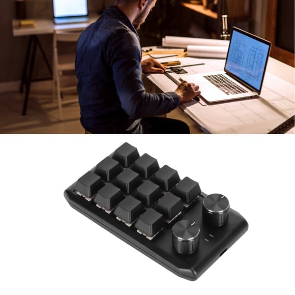 Mini anpassad knappsats 12 mekaniska tangenter 2 rattar programmerbar röd switch programmering makroknappsats för PC-spel multimedia trådlös BT
