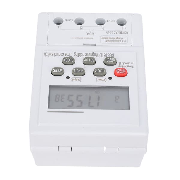 7-dages digital timerkontakt, programmerbar mikrocomputer tidsstyring til AC220V 63A apparater, DIN-skinne montering, hjemmeautomatisering