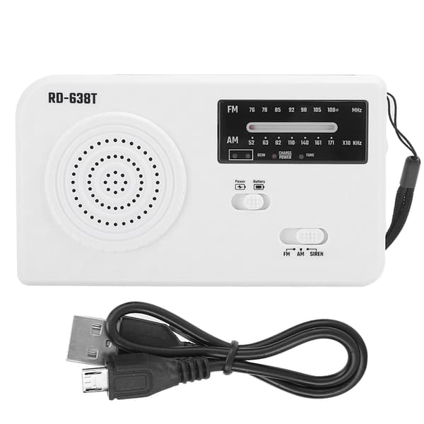 RD638 ABS Solenergi Nöd Multifunktion Handvevsradio Stödjer FM/AM-funktion Vit