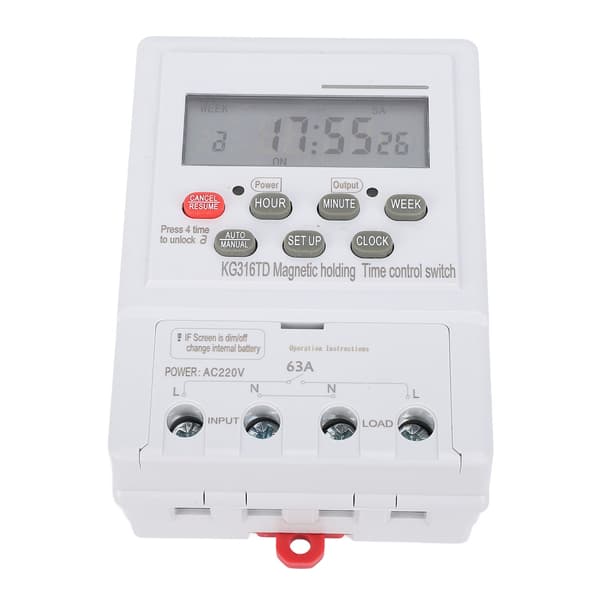 7-dagars digital timerbrytare, programmerbar mikrodator tidskontroll för AC220V 63A apparater, DIN-skenmontering, hemautomation