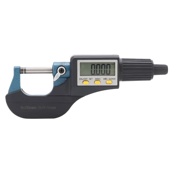 Digital mikrometer i kromlegering, 0,001 mm noggrannhet, 0-25 mm räckvidd, LCD-display