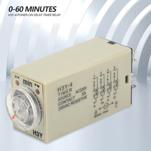 H3Y-4 Tidsrelæ 0-60 Min Justerbar Tidsafbryder AC 220V 5A