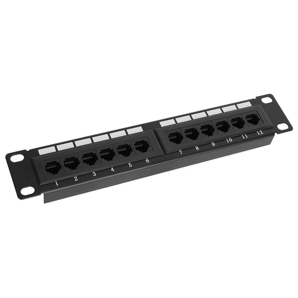 12-ports CAT6 RJ45 UTP Ethernet Patch Panel, 19-tommer Rackmontering, Ingen Beslag, Netværksdatahub