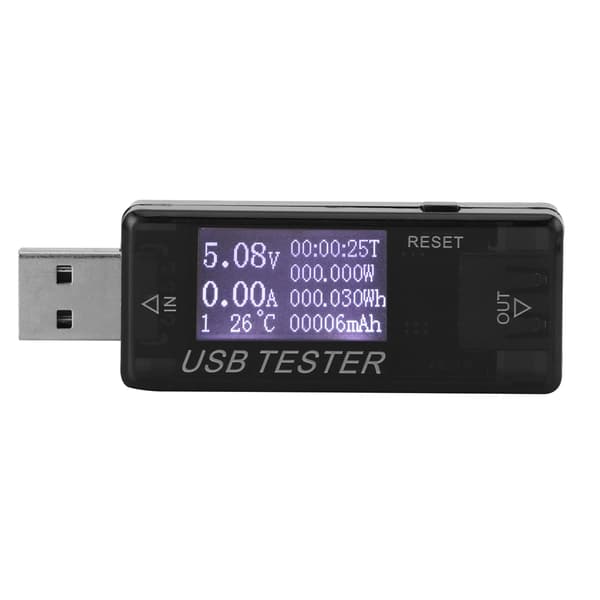 USB Digitalt Multimeter Voltmeter Ammeter 8-i-1 Tester, 0-5A 0-150W 4-30V, Sort