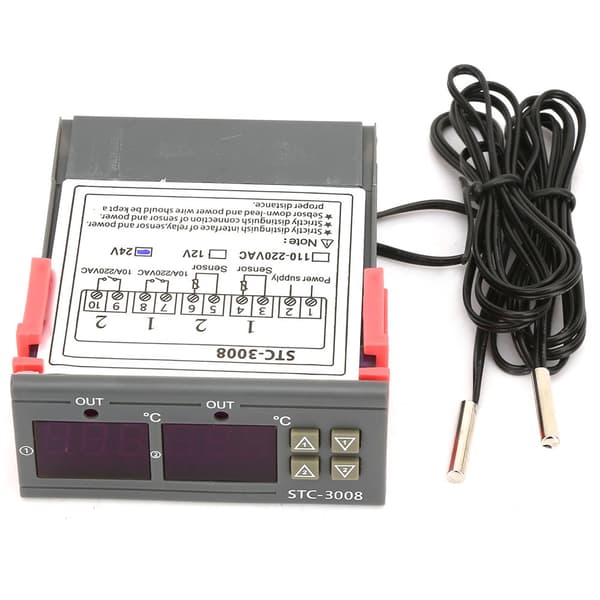STC-3008 Dobbelt Display 2x NTC Probe Digital Temperatur Termostat Controller, DC24V, 12V Valgfri