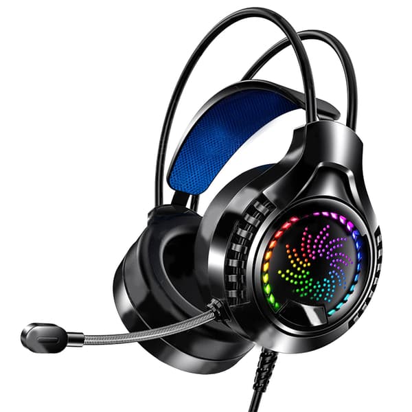 Kablet computerheadset 7.1 lydkanal Justerbart hovedbånd Bløde ørekopper Dobbelt 3,5 mm og USB RGB computer gaming hovedtelefoner