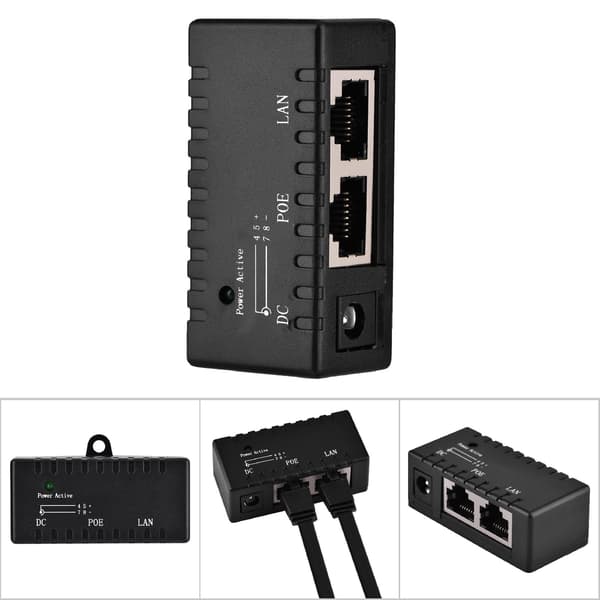 POE Splitter Power Over Ethernet Injector Adapter för LAN-nätverk Svart
