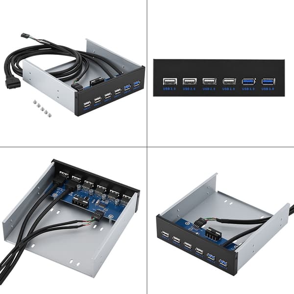 9PIn 19PIN til 2 * USB3.0 + 4 * USB2.0 6 Interface Metal Frontpanel USB Hub