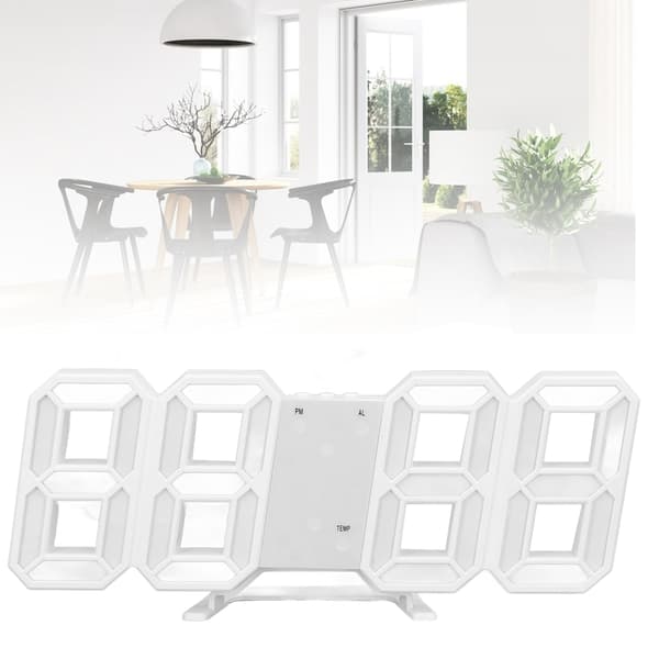 3D Digital LED Väggklocka Vit Ram Alarm Timer Temperaturdisplay för Vardagsrum Sovrum Heminredning