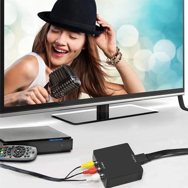 AV til HD Multimedia Interface Konverter HD 1080P Plug and Play Stabil RCA til HD Multimedia Interface Adapter Sort
