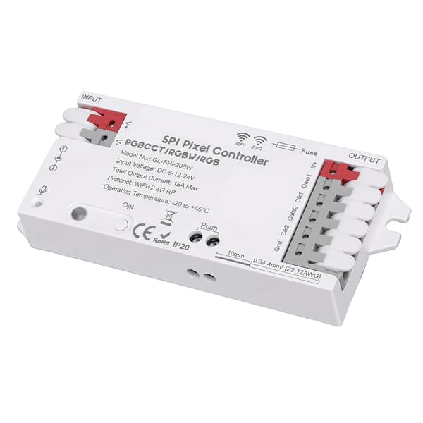 Smart WiFi SPI Pixel Controller, Tuya App-kontrol, 40+ Dynamiske Tilstande til Digital RGB LED Strip Lys