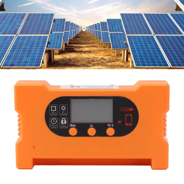 Solladdningsregulator 12V 24V Dubbel USB Typ C Snabbladdning Solpanel Batteriregulator med LCD-display 10A