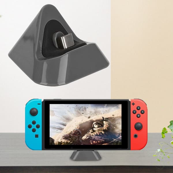 Bærbar trekantet Type C opladningsbase metalbundoplader til Switch / Lite-vært (grå)