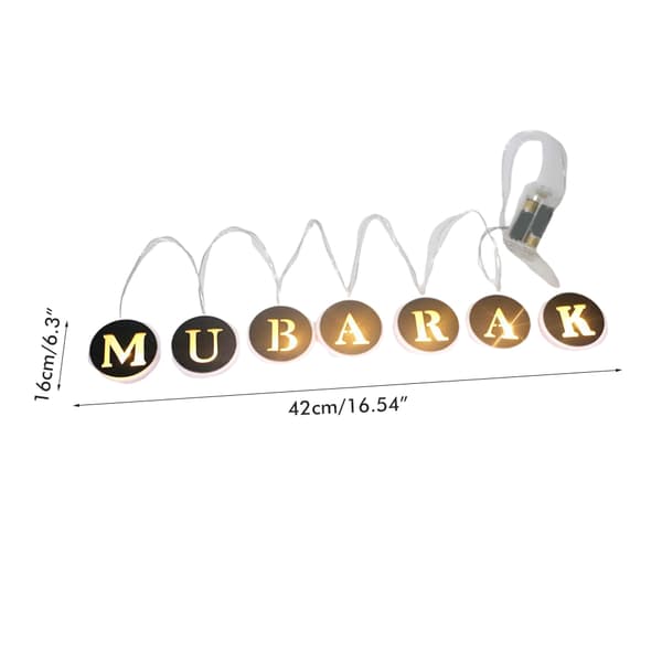 Ramadan Eid Mubarak LED Trä Ihåliga Bokstavsslingor, Hemfestinredning, 10-pack