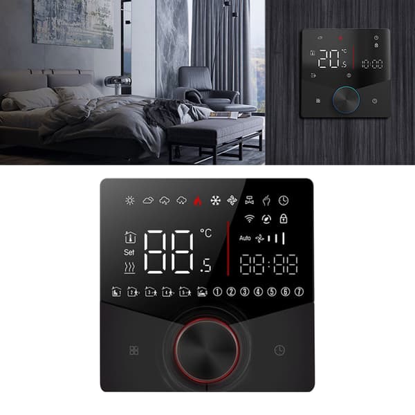 Termostat ABS Sort Smart Programmerbar WiFi Digital Touchscreen LCD Farvetermostat til Husholdning Sort