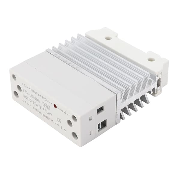 60A DC til AC Solid State Relæ, 35mm DIN-skinne Montering, Enfaset SSR med Køleplade, 3-32VDC Ind, 24-480VAC Ud